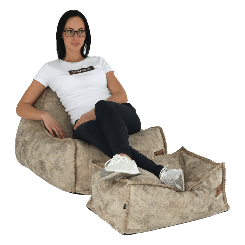 Fotoliu tip sac cu taburet, gri-maro-TAUPE, FOLAN - imagine 2