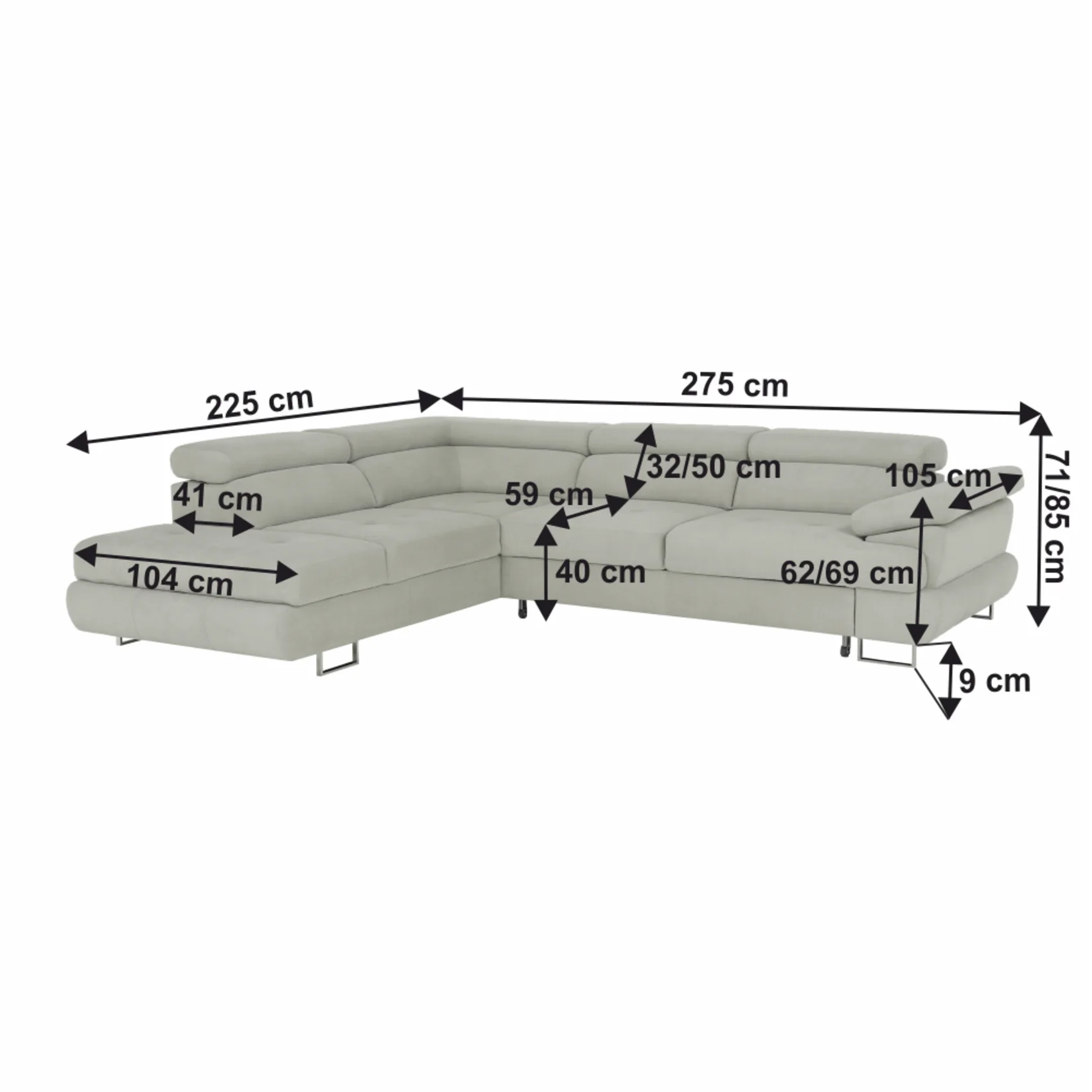 Set canapea cu spaţiu de depozitare, gri deschis, material textil, dreapta, BUTON R - imagine 7