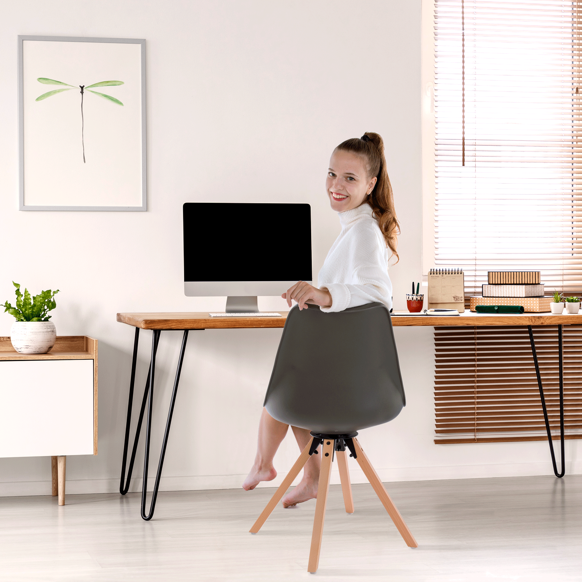 Scaun pivotant elegant, gri închis, ETOSA - imagine 3