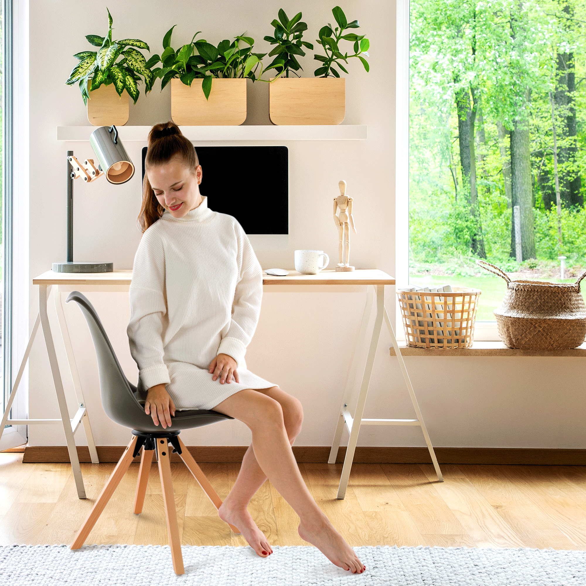 Scaun pivotant elegant, gri închis, ETOSA - imagine 4