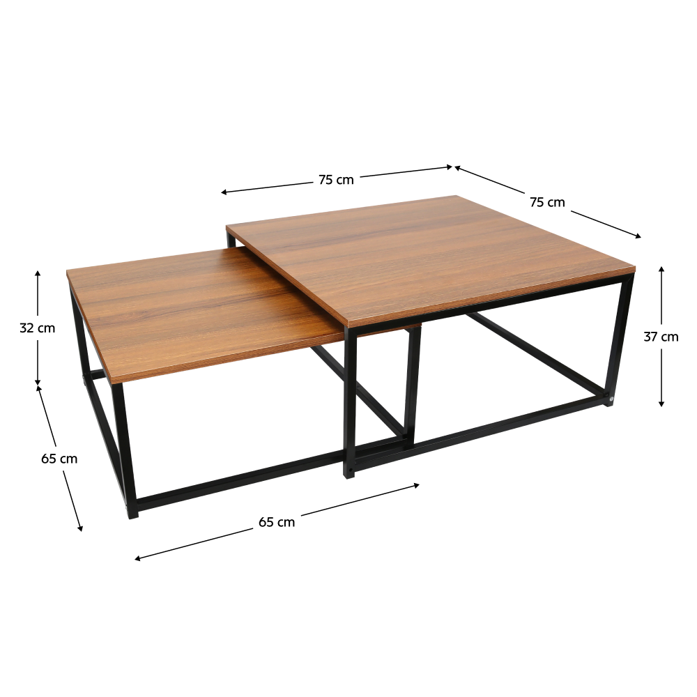 Set 2 măsuţe de cafea, nuc/negru, KASTLER NEW TYP 1 - imagine 3