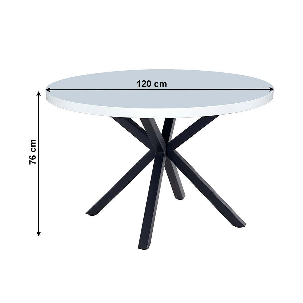 Masă de sufragerie, alb mat/ negru, diametru 120 cm, MEDOR - imagine 2