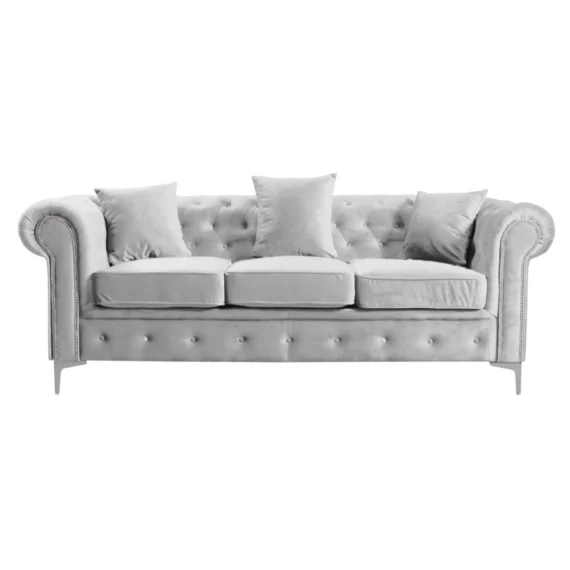 Canapea de lux 3 locuri, stofă gri deschis Velvet, ROMANO