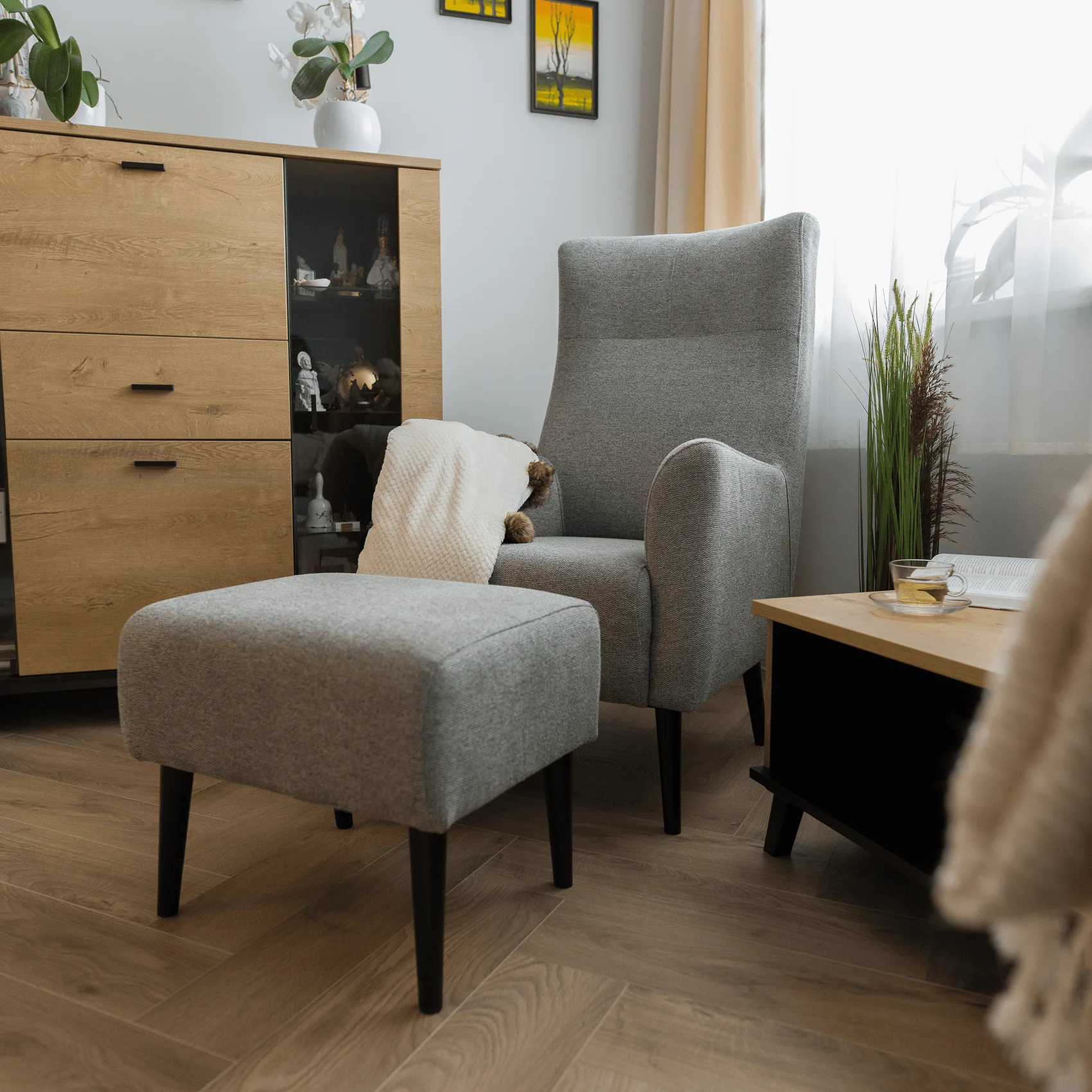 Taburet, gri/ negru, SAMY - imagine 7