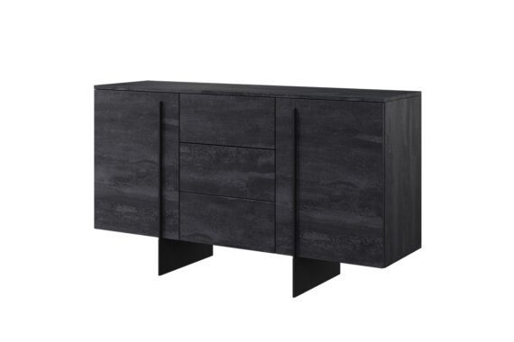 Comodă Larena 150 cm cu trei sertare - cărbune / picioare negre