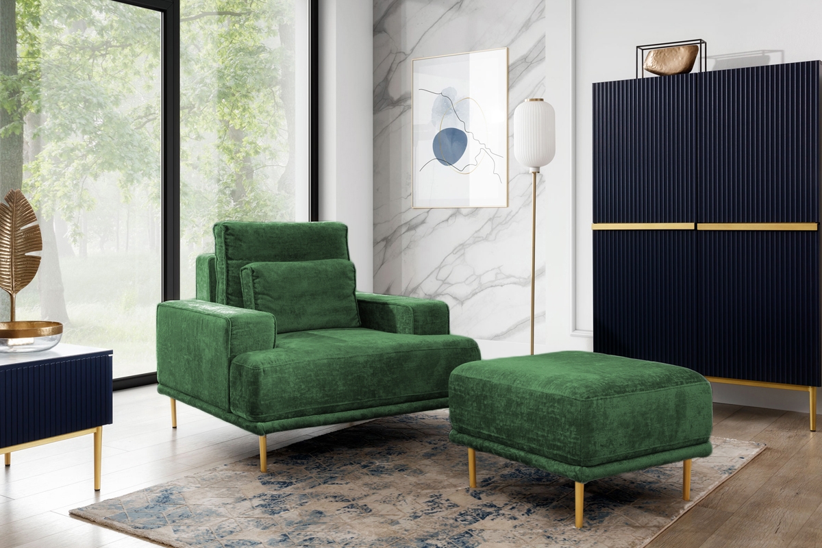 Fotoliu Nicole relaxare - verde Miu 2047, picioare aurii - imagine 4