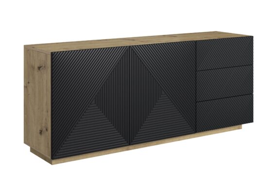 Comoda 167 cm Asha - artizanal / negru mat