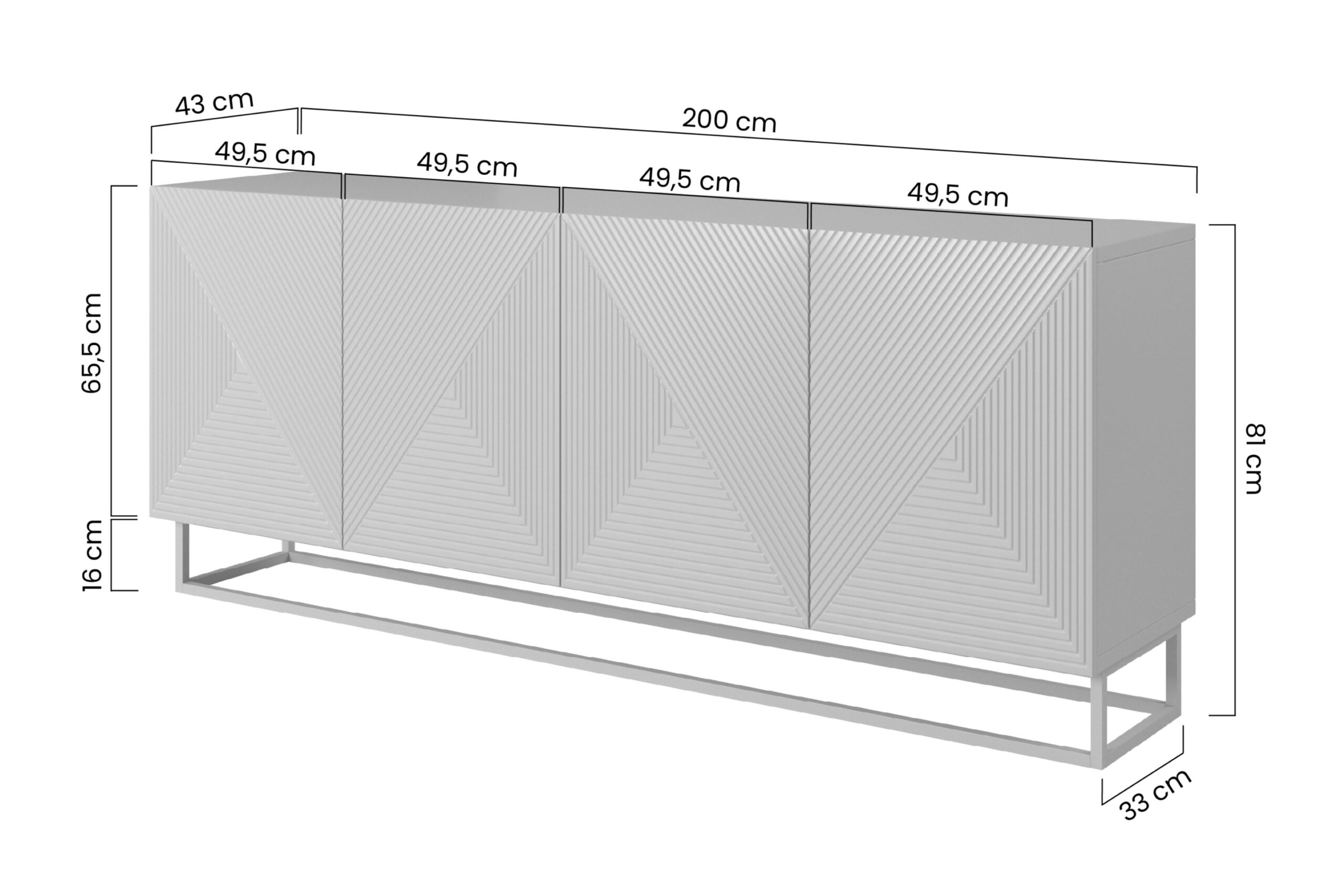 Comodă cu sertare 200 cm Asha pe bază de metal - negru mat - imagine 5