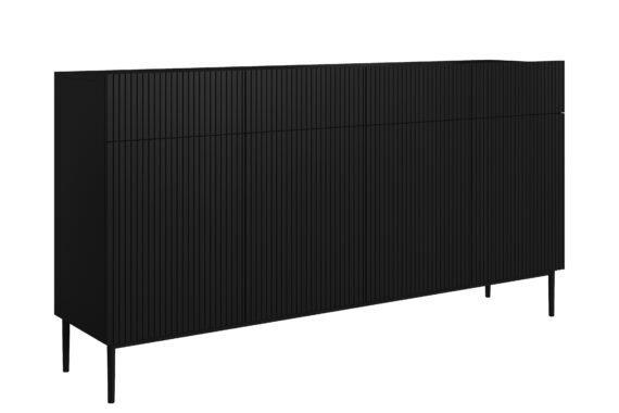 Comodă Nicole 200 cm cu patru sertare - negru mat / picioare negre