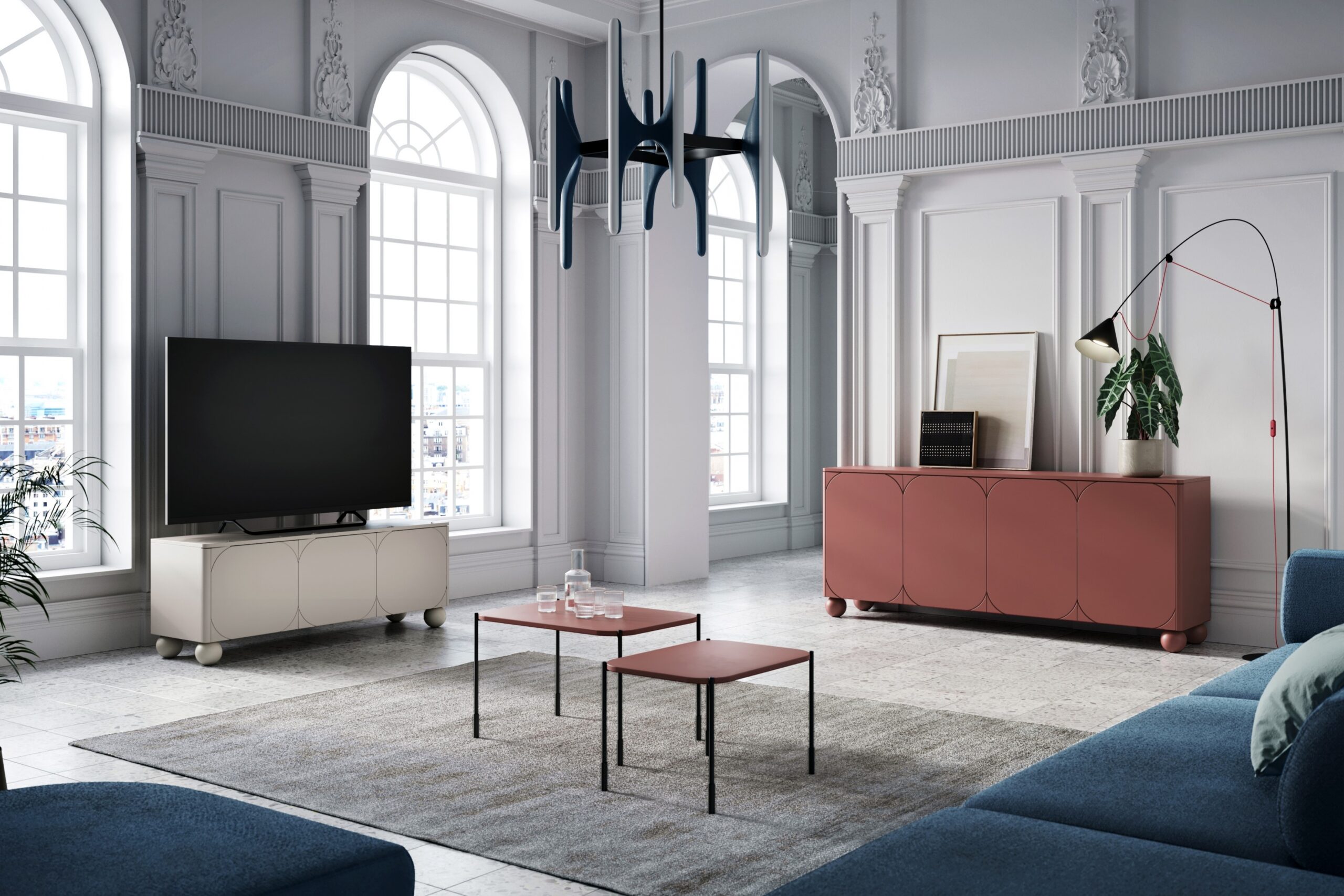 Comodă Sonatia II 200 cm cu patru uși și patru sertare ascunse - burgundy - imagine 4