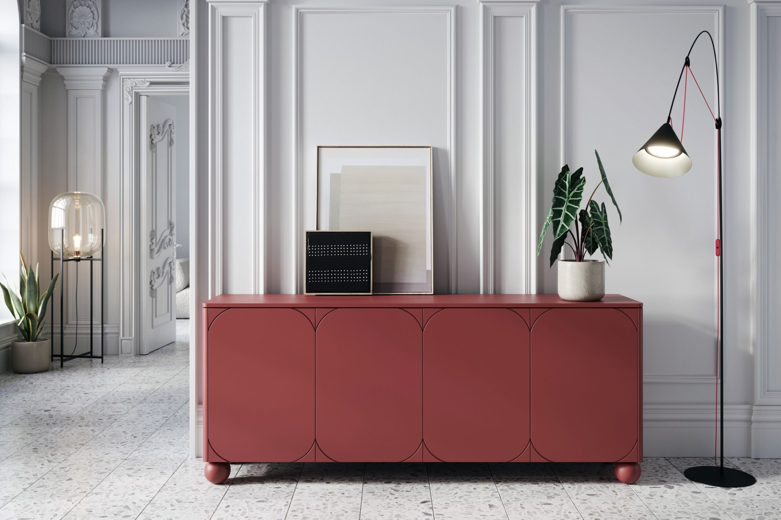 Comodă Sonatia II 200 cm cu patru uși și patru sertare ascunse - burgundy - imagine 5