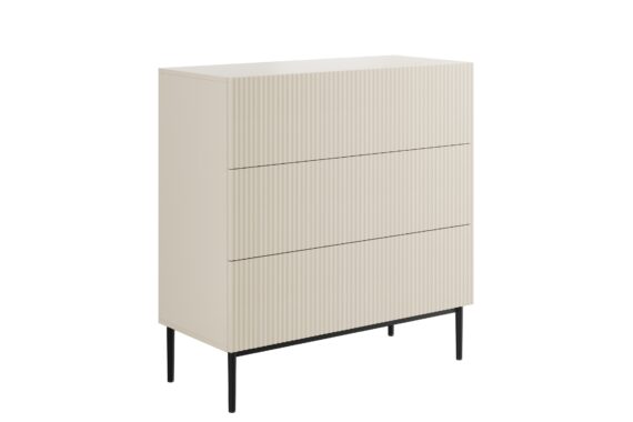 Comoda Nicole 100 cm cu trei  sertare cu picioare metalice - cașmir / picioare negru