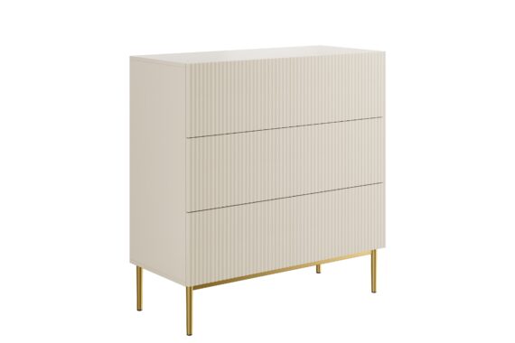 Comoda Nicole 100 cm cu trei  sertare cu picioare metalice - cașmir / picioare aurii