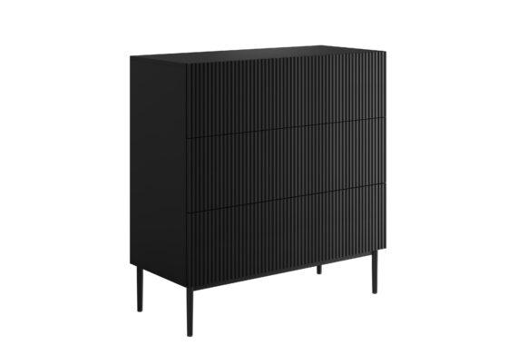 Comoda Nicole 100 cm cu trei  sertare cu picioare metalice - negru mat / picioare negru