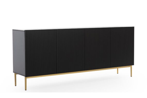 Comodă Nicole 200 cm - negru mat / picioare aurii