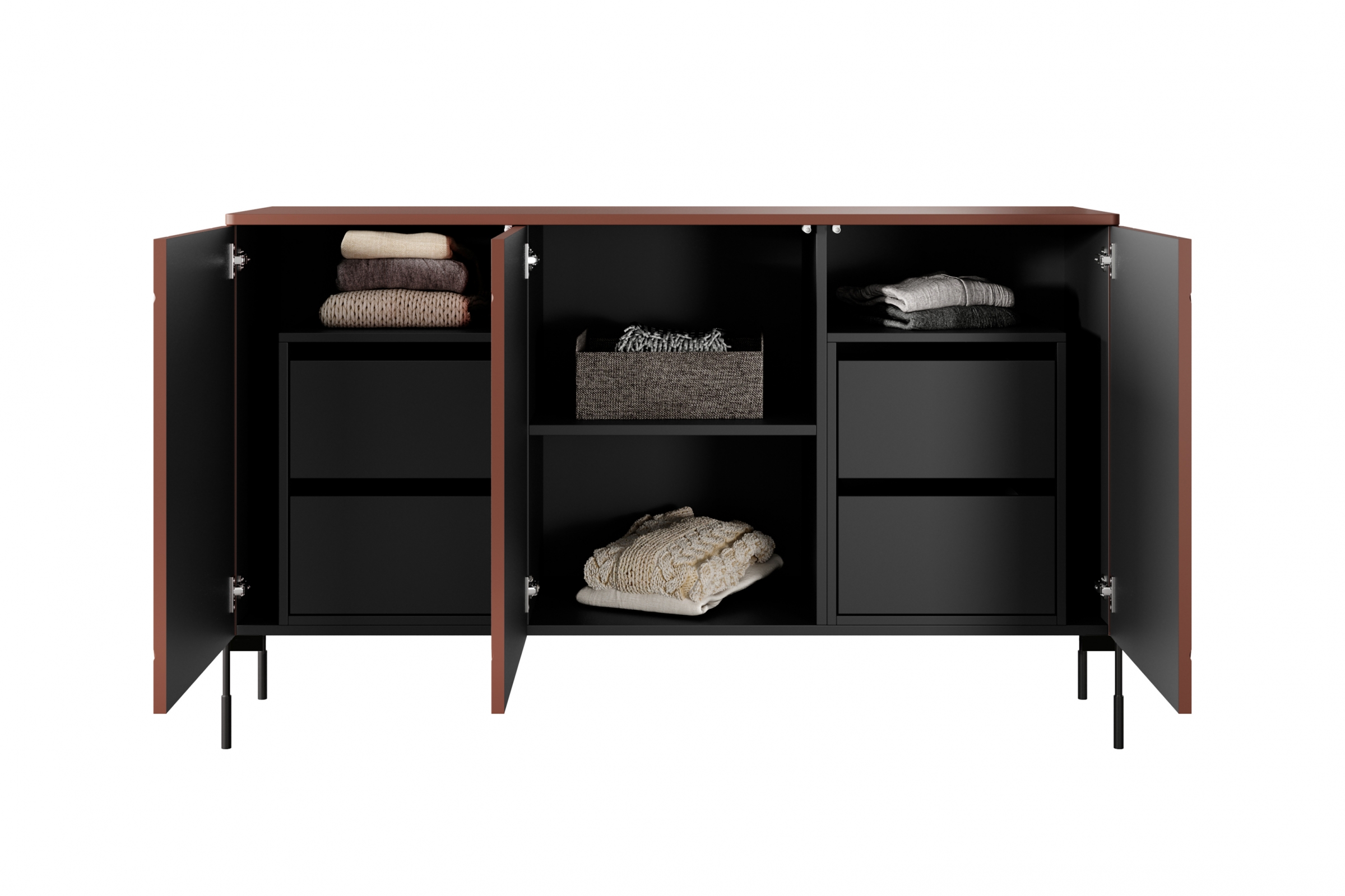 Comoda cu trei uși și 4 sertare ascunse Sonatia 150 cm - burgundy - imagine 4