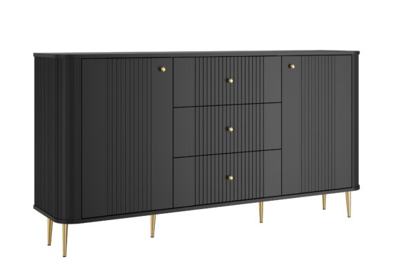 Comoda cu sertare Versper 160 cm - negru / zlote Picioare