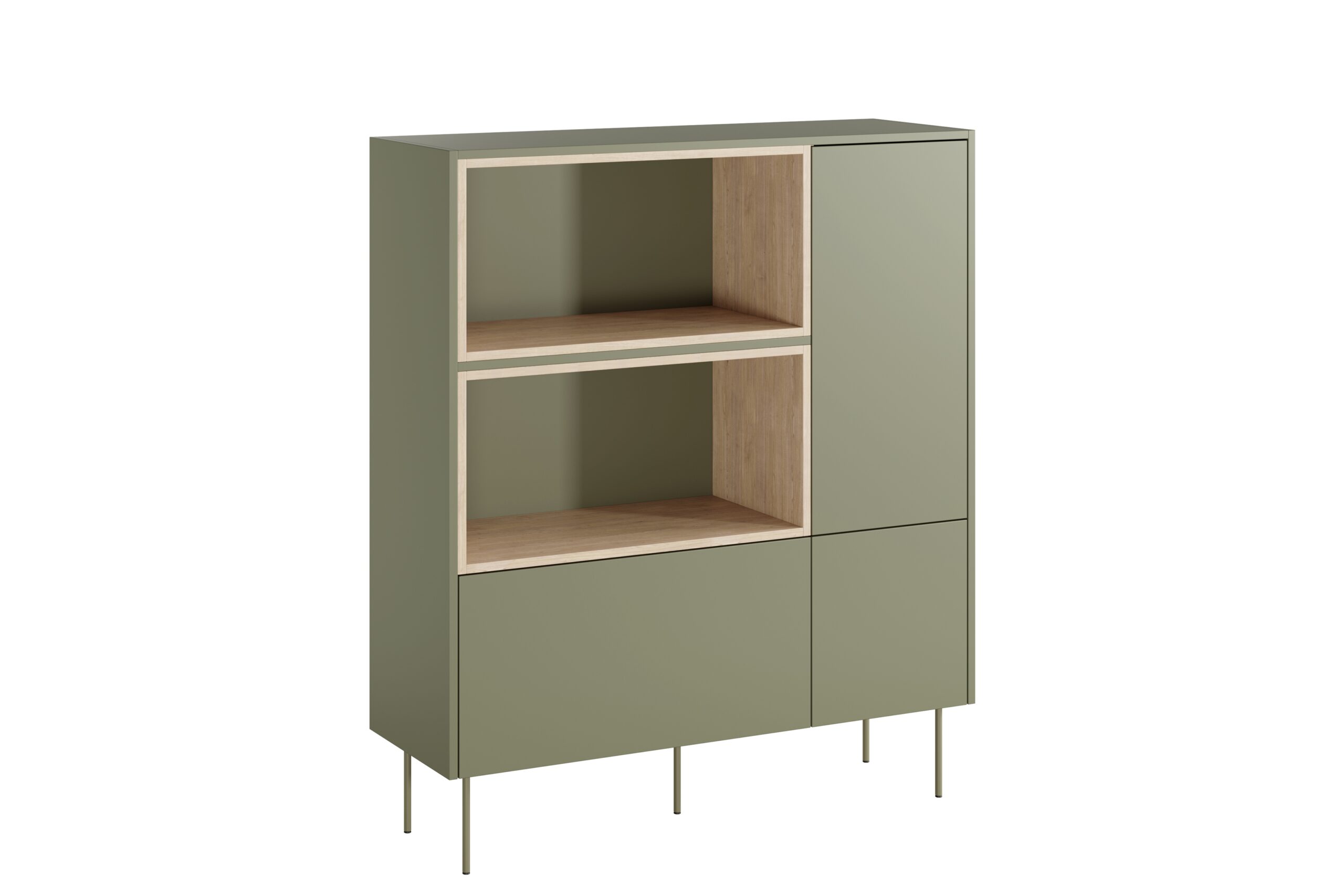 Comodă înaltă cu două uși Desin 120 2U1S - olive / Stejar Nagano