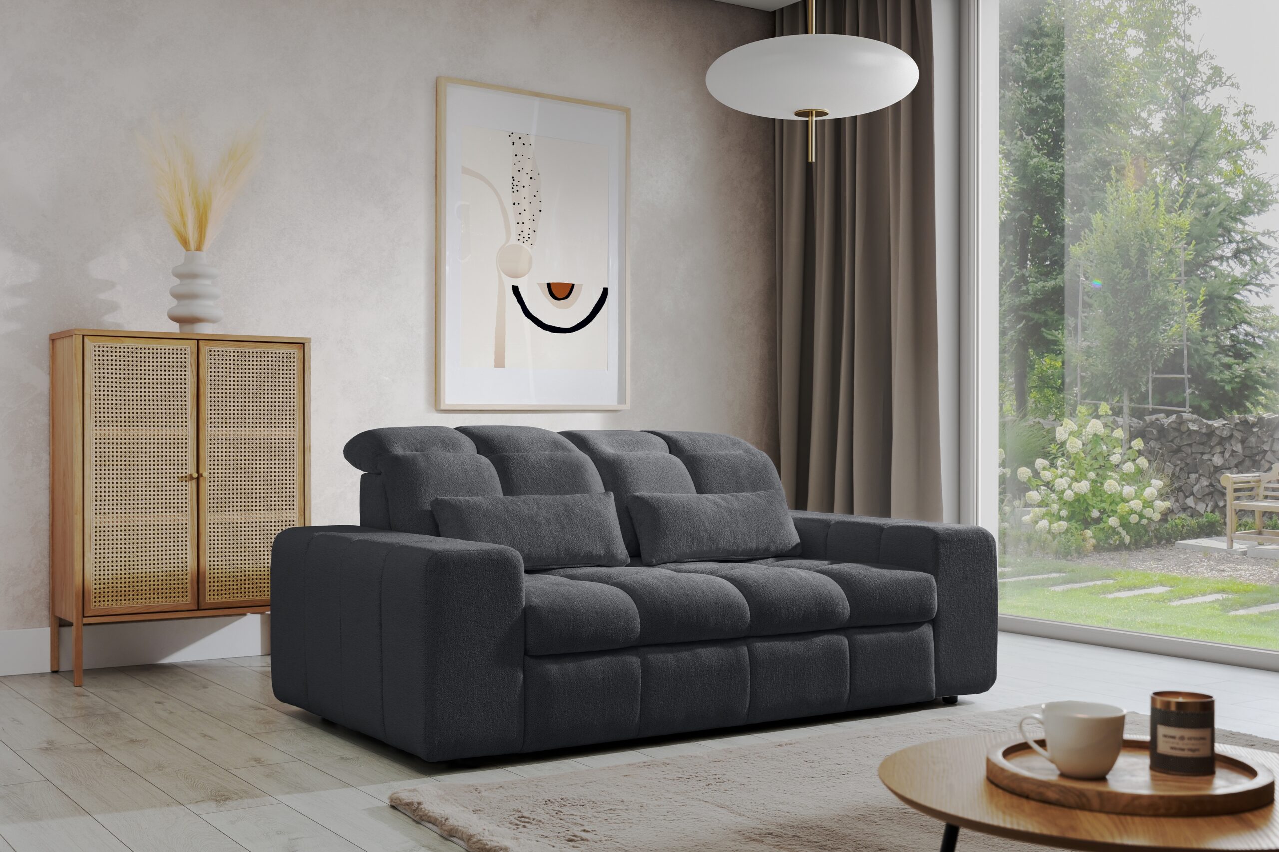 Canapea Magnelio II cu două locuri cu scaun extensibil electric - gri boucla Raven 16 - imagine 2