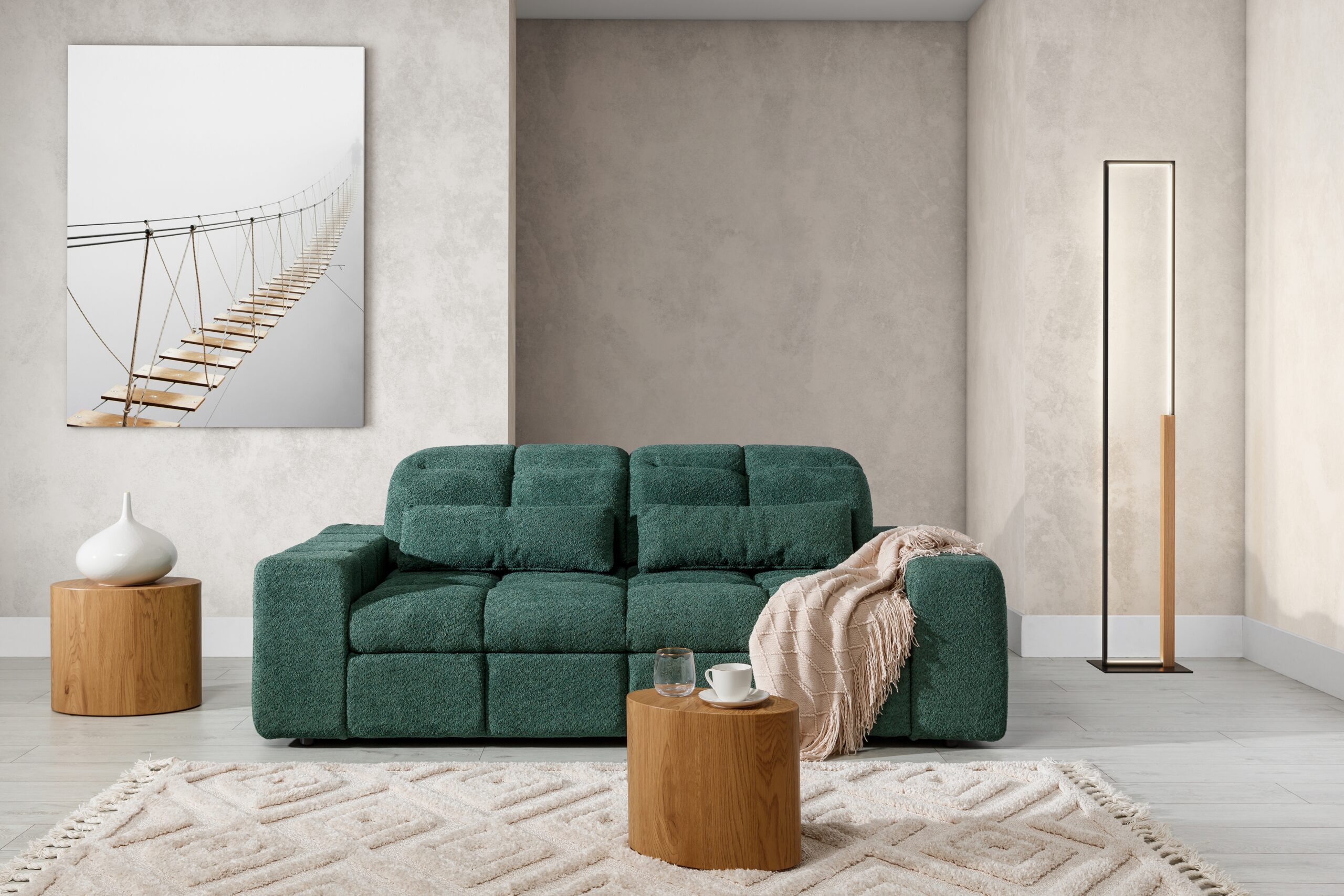 Canapea Magnelio III cu trei locuri cu scaun extensibil electric - boucel verde Catch Me 10 - imagine 6