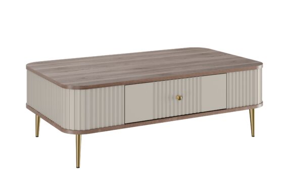 Masă de cafea cu sertar Vesper 103x60 cm - cașmir / nuc / picioare aurii