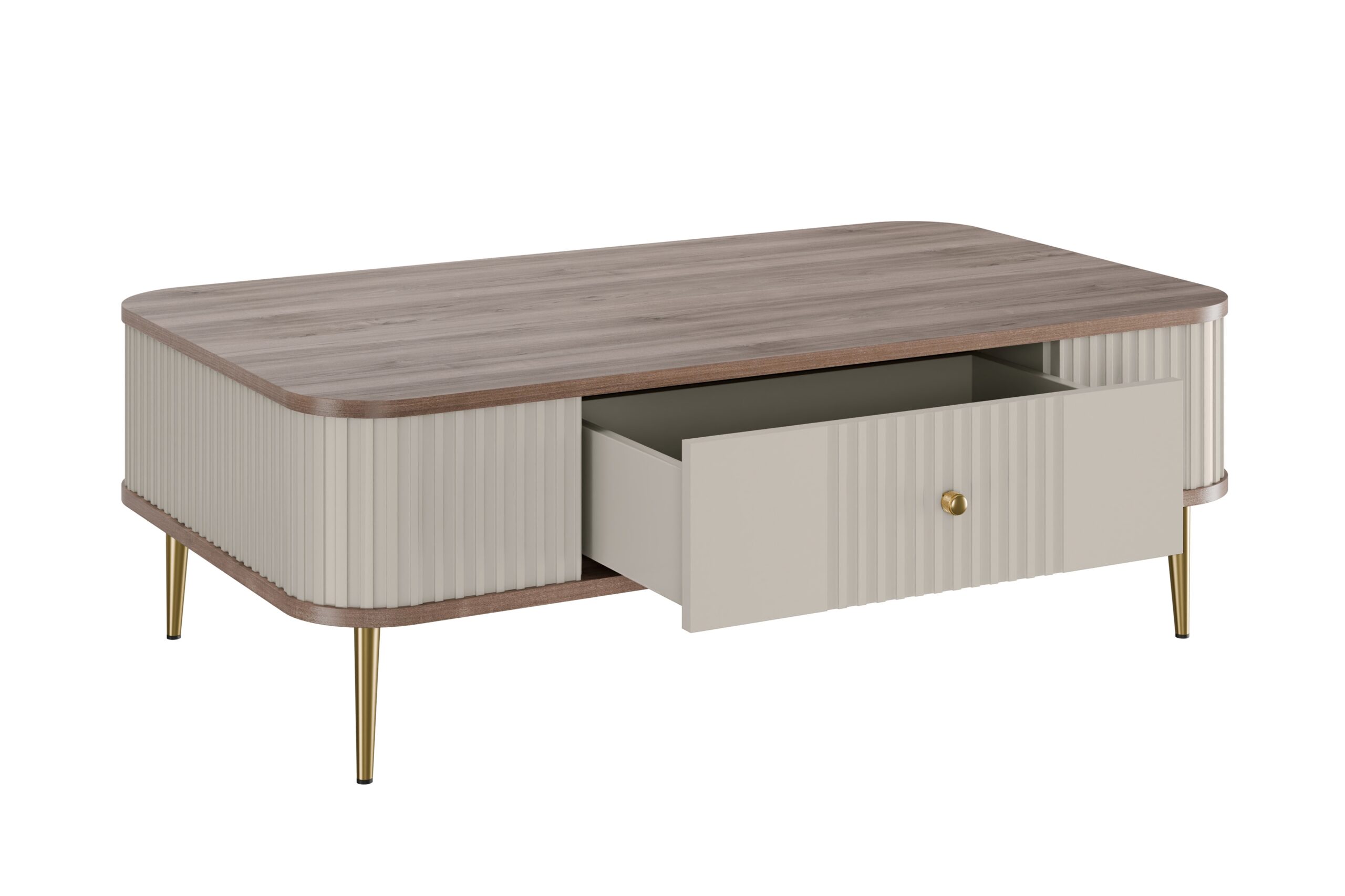 Masă de cafea cu sertar Vesper 103x60 cm - cașmir / nuc / picioare aurii - imagine 5