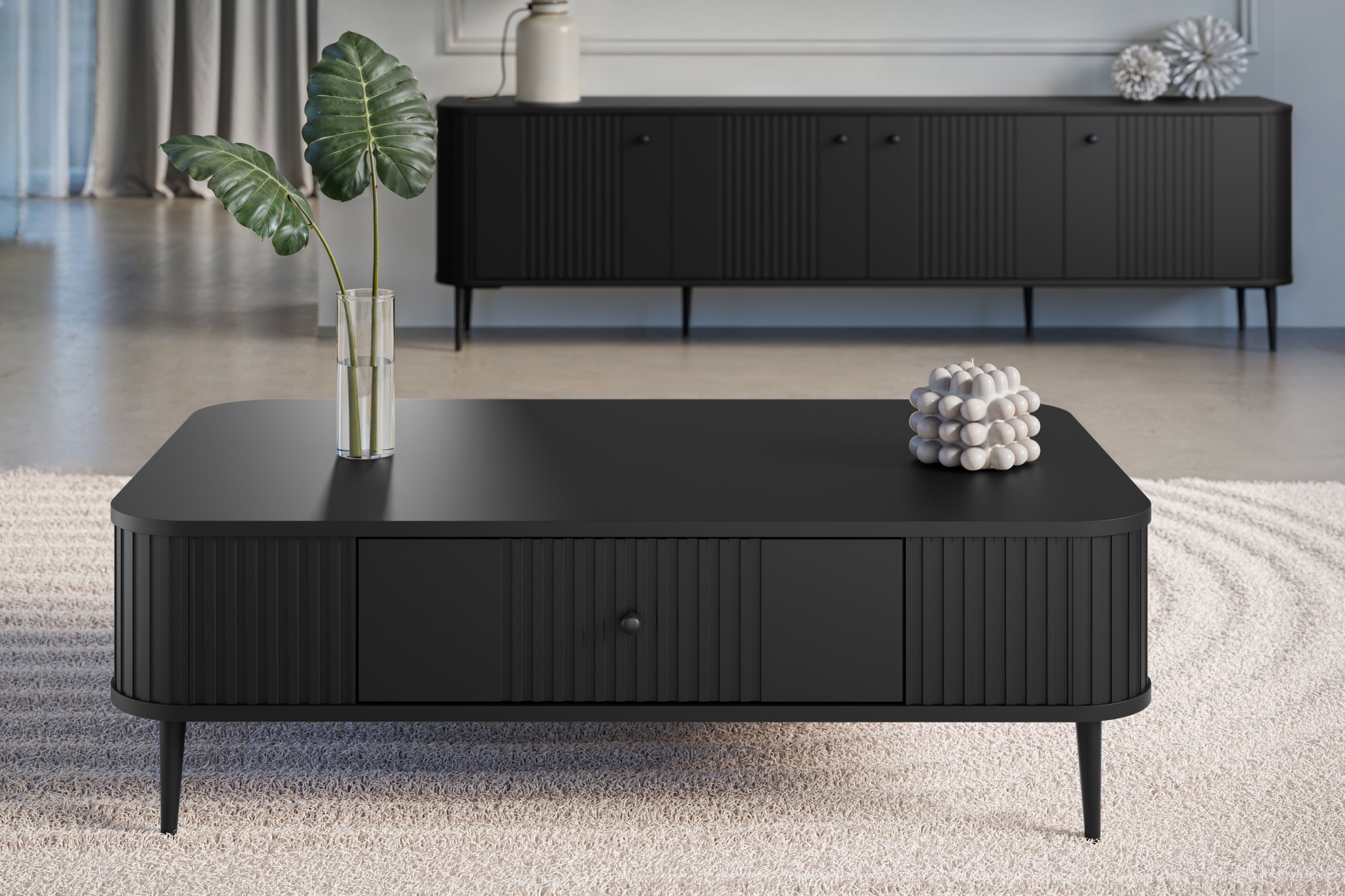 Masă de cafea cu sertar Vesper 103x60 cm - negru / picioare negre - imagine 3