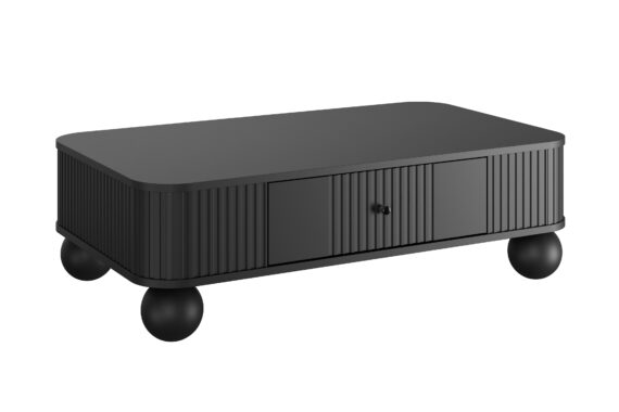 Masă de cafea cu sertar Vesper 103x60 cm - negru / mânere negre / picioare rotunde