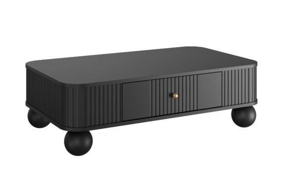 Masă de cafea cu sertar Vesper 103x60 cm - negru / mânere aurii / picioare rotunde