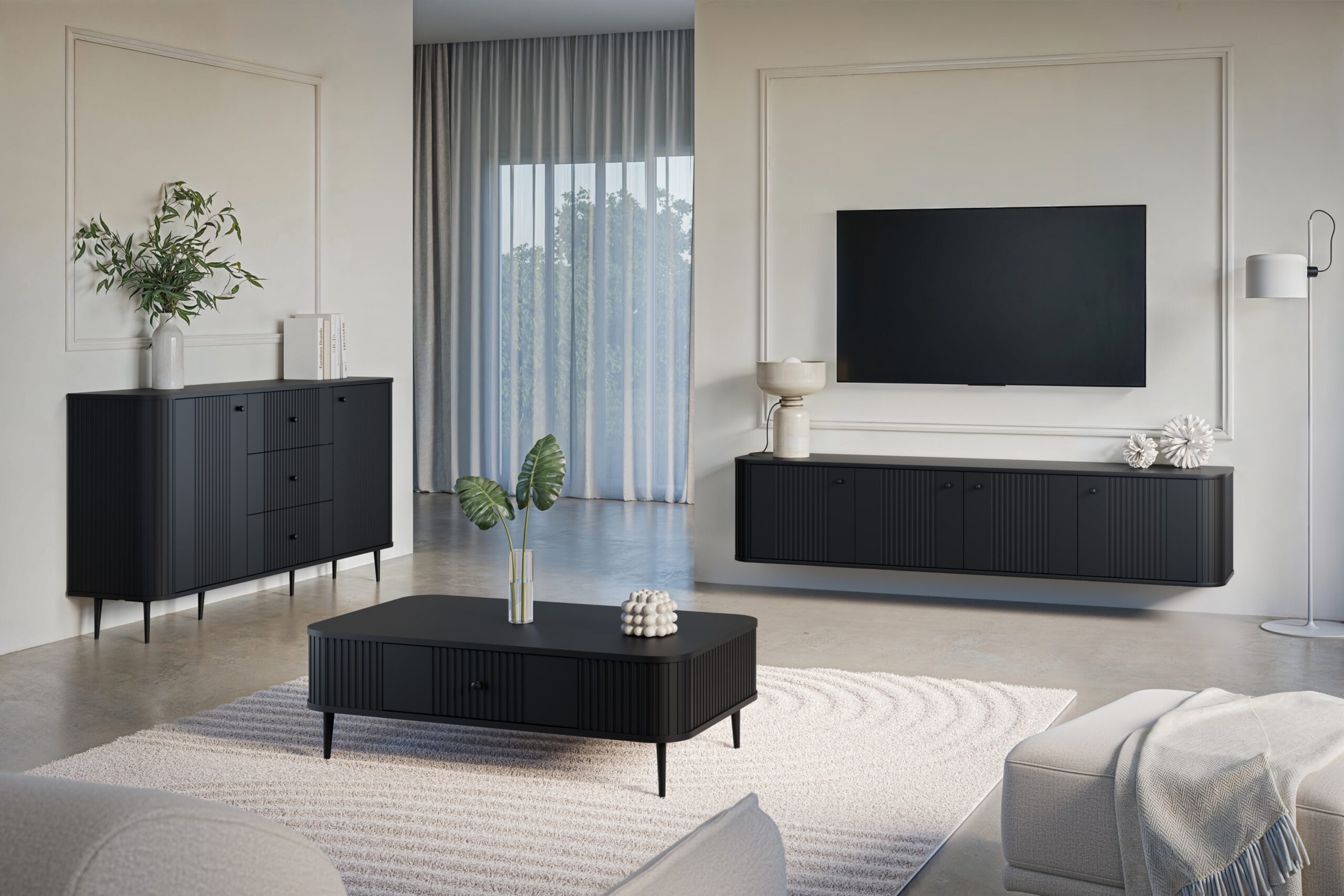 Masă de cafea cu sertar Vesper 103x60 cm - negru / picioare negre - imagine 2