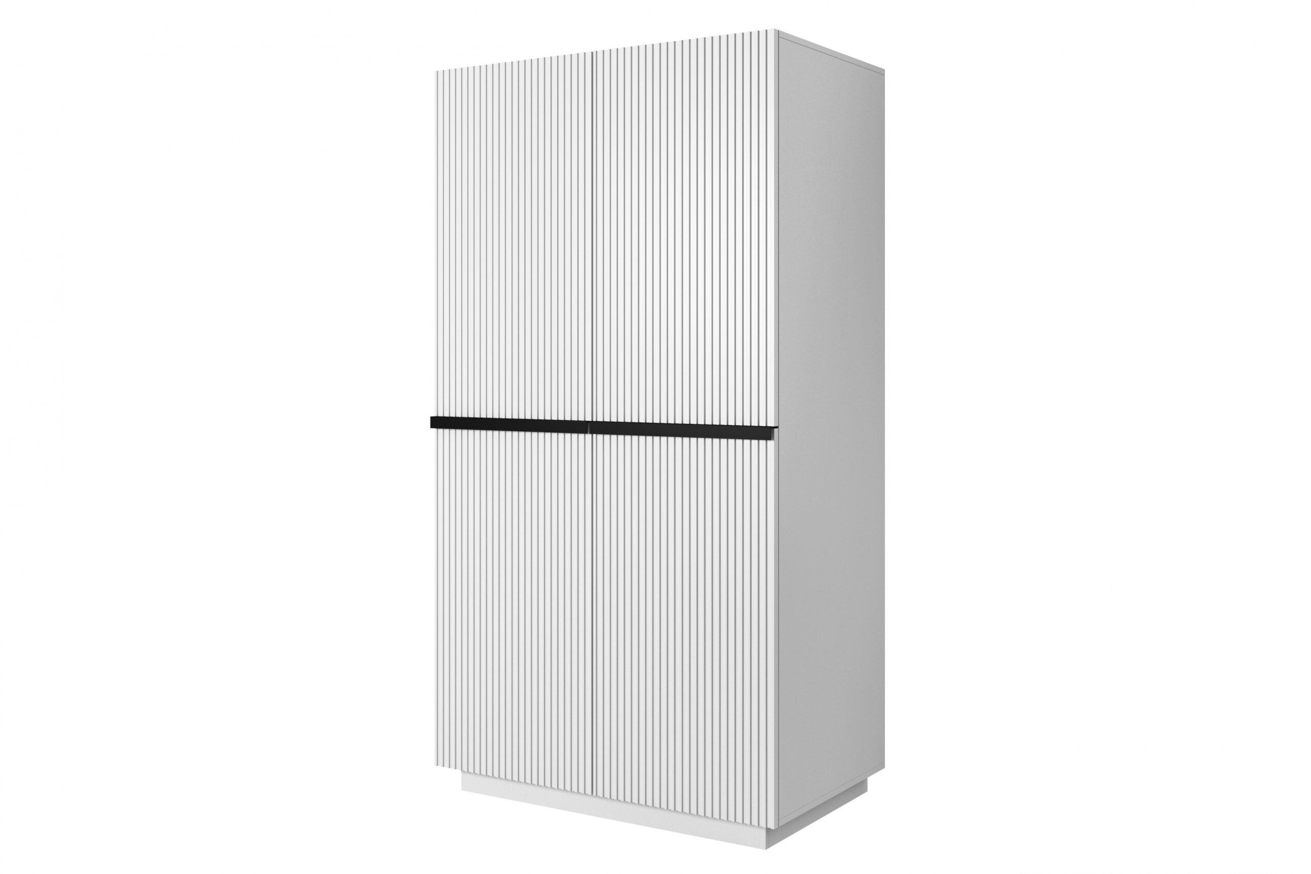 Dulap Nicole cu două uși cu sertar ascuns și mânere metalice 100 cm - alb mat / negru mânere