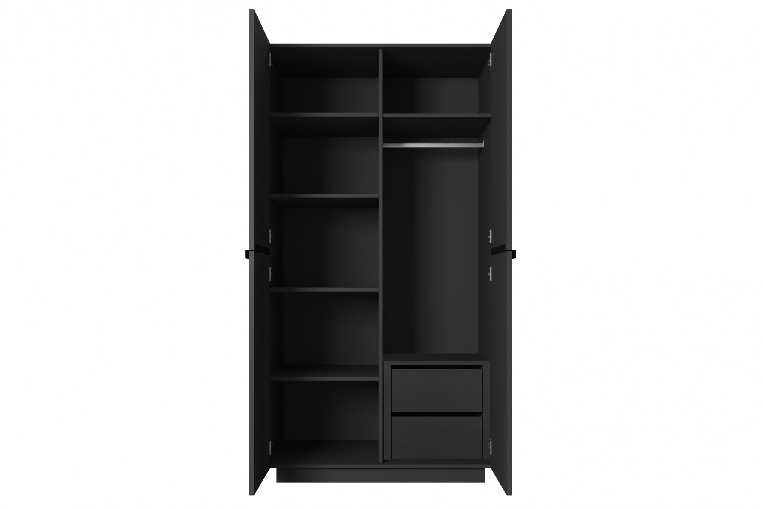 Dulap cu două uși Nicole 100 cm cu sertar ascuns și mânere metalice - negru mat / negru handles - imagine 4