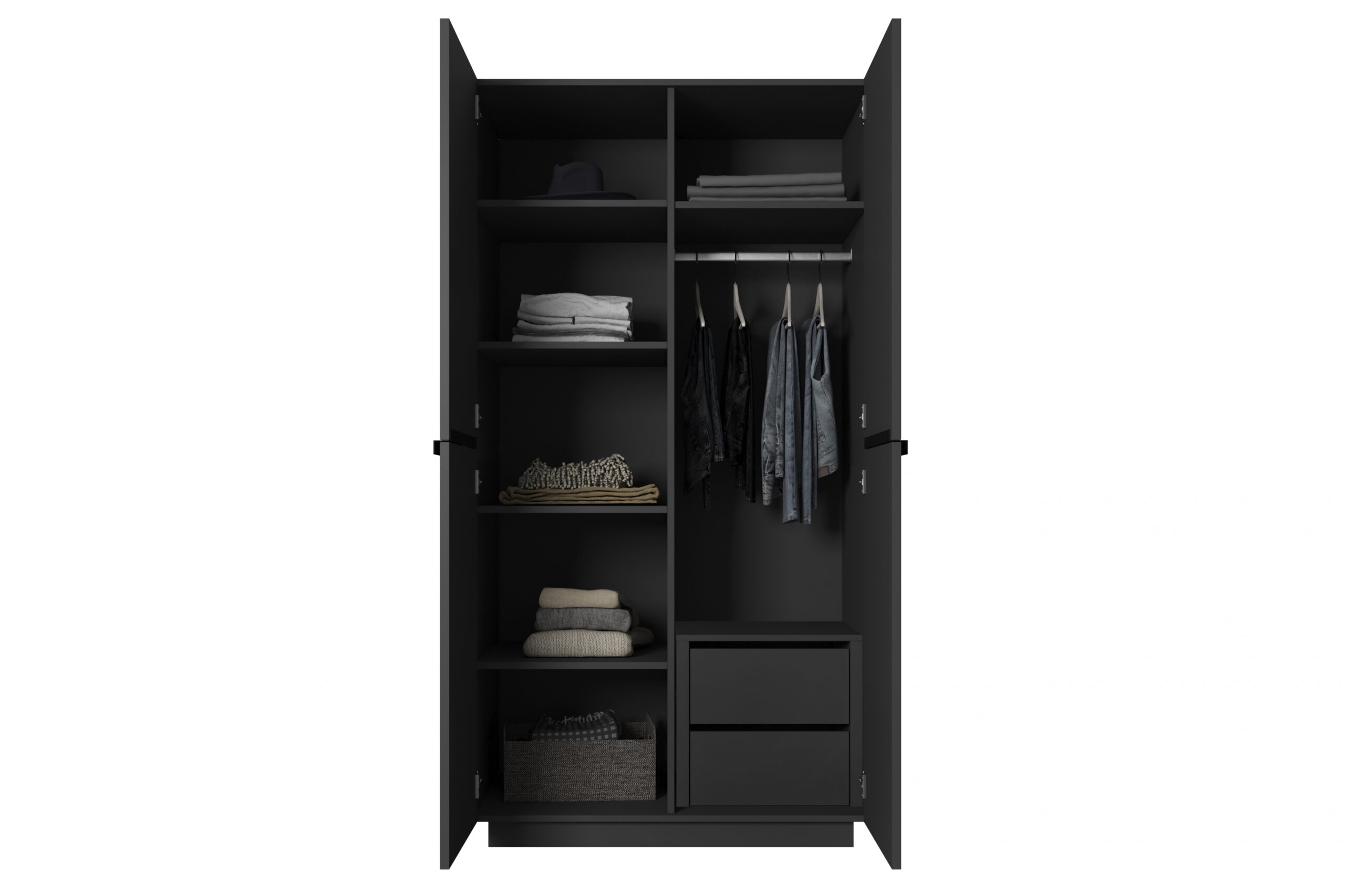Dulap cu două uși Nicole 100 cm cu sertar ascuns și mânere metalice - negru mat / negru handles - imagine 6