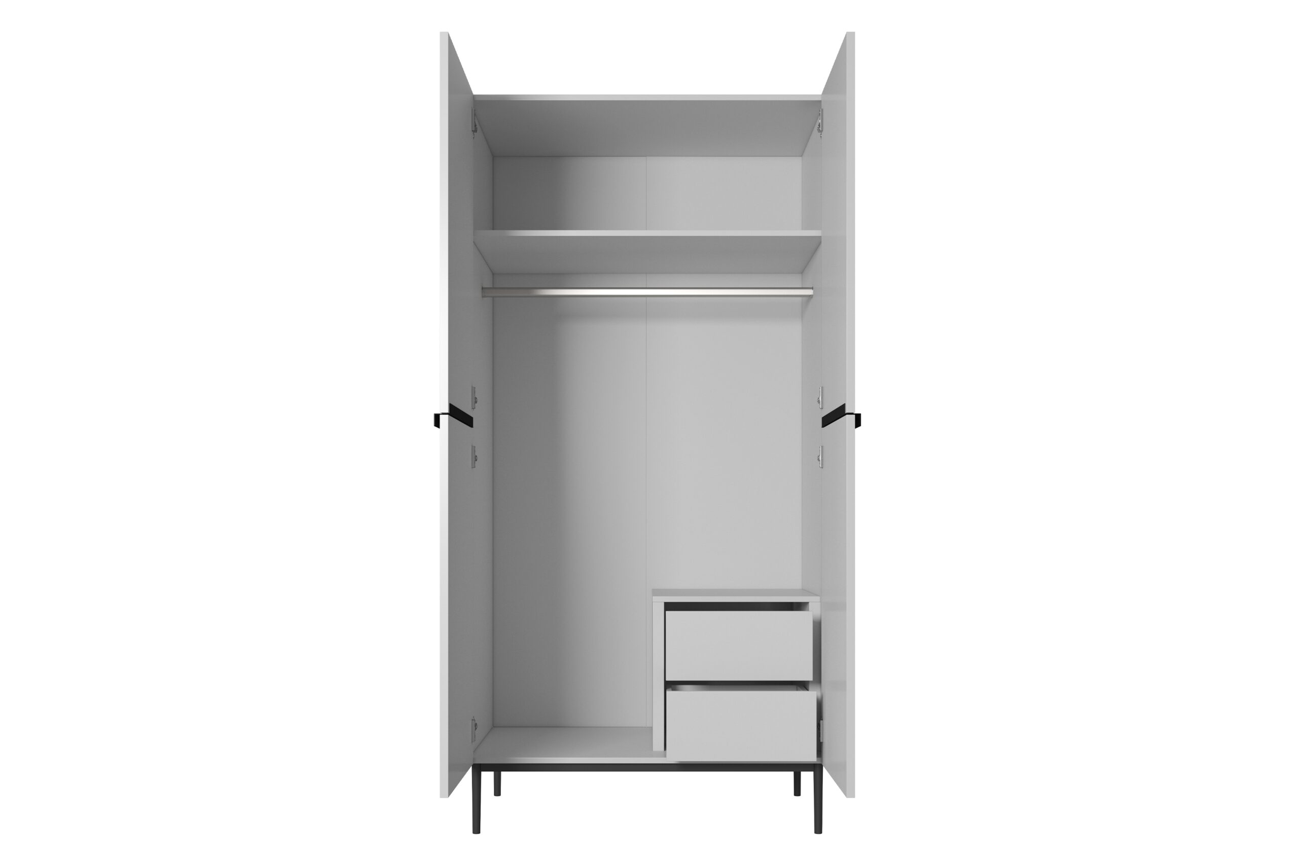 Dulap dormitor Nicole 100 cm cu două sertare - alb mat / picioare negre - imagine 4