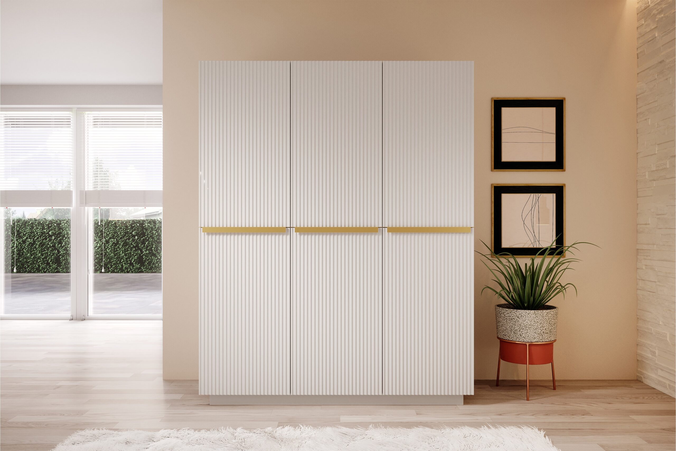 Dulap Nicole 150 cm - alb mat / mânere aurii - imagine 6