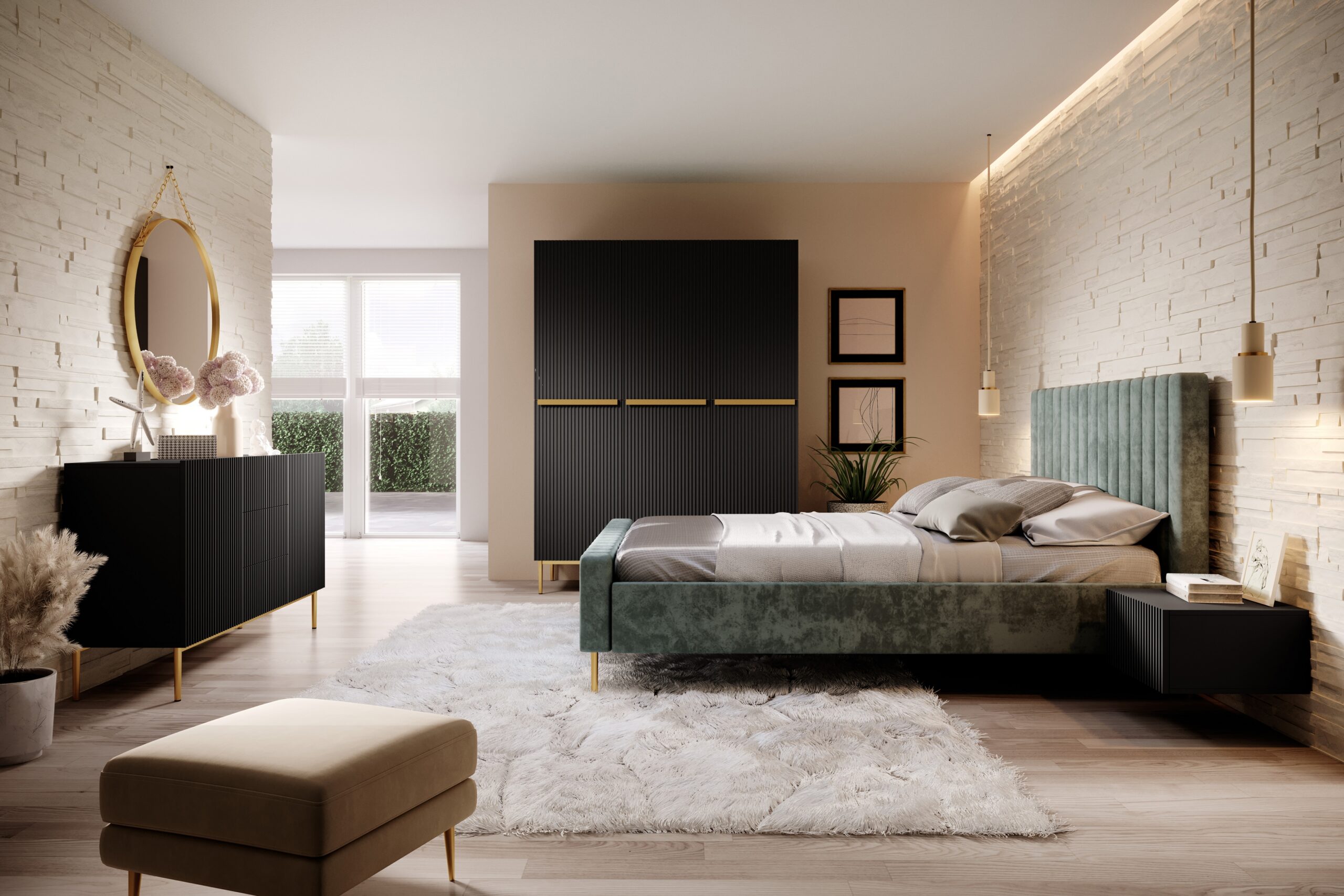 Dulap Nicole 150 cm - negru mat / picioare aurii - imagine 6