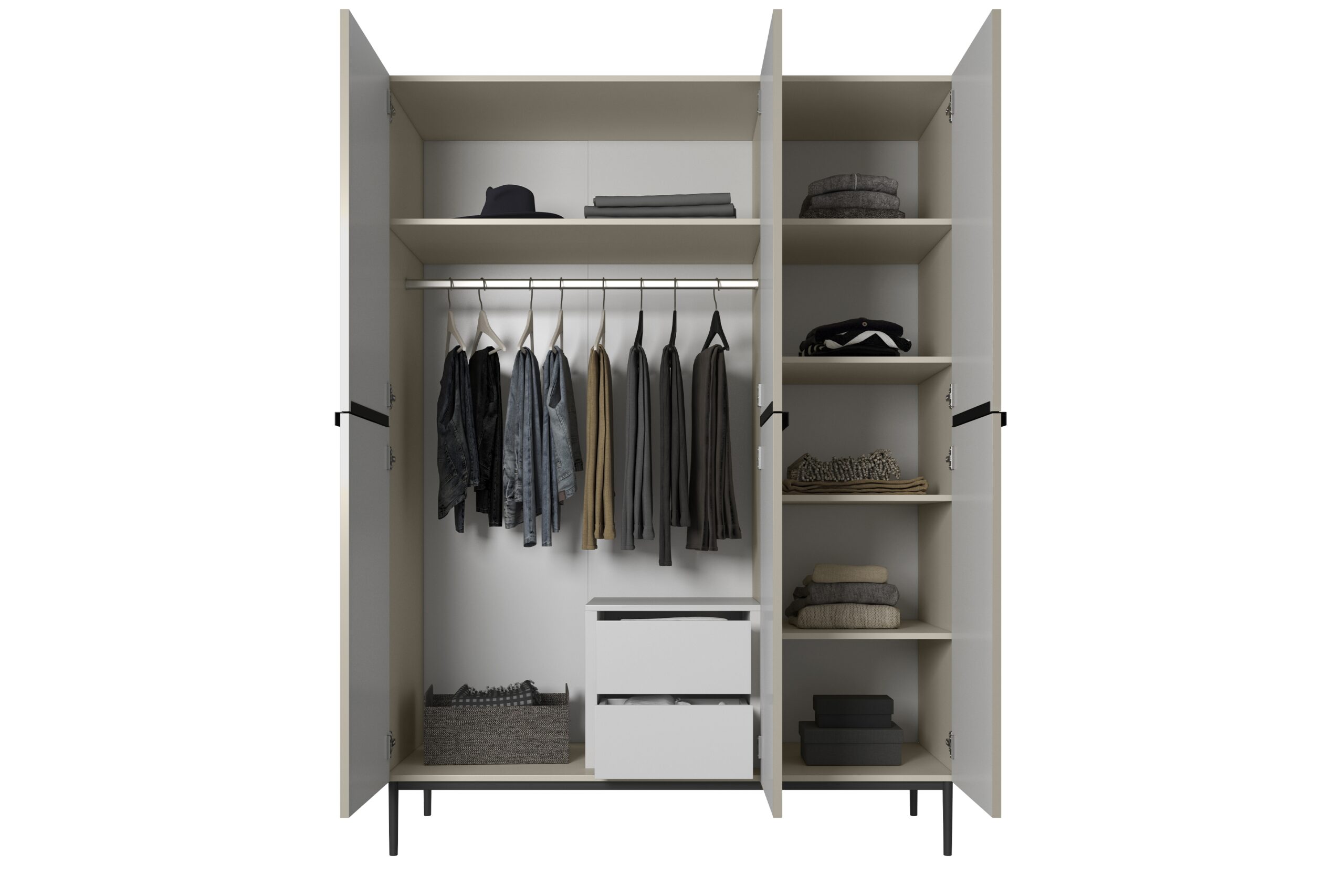 Dulap Nicole 150 cm cu două sertare - alb mat / picioare negre - imagine 5