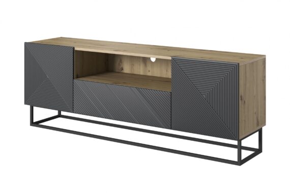 Comodă TV Asha 167 cm pe bază de metal - artizanal / rivier stone mat