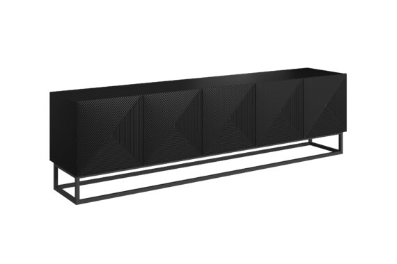 Comodă TV Asha 200 cm pe bază de metal - negru mat