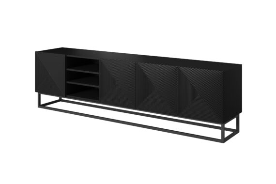 Comodă TV Asha 200 cm cu nișă pe bază metalică - negru mat