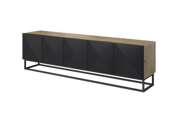 Comodă TV Asha 200 cm pe bază metalică - artizanal / negru mat