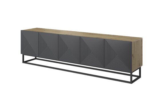 Comodă TV Asha 200 cm pe bază de metal - artizanal / rivier stone mat