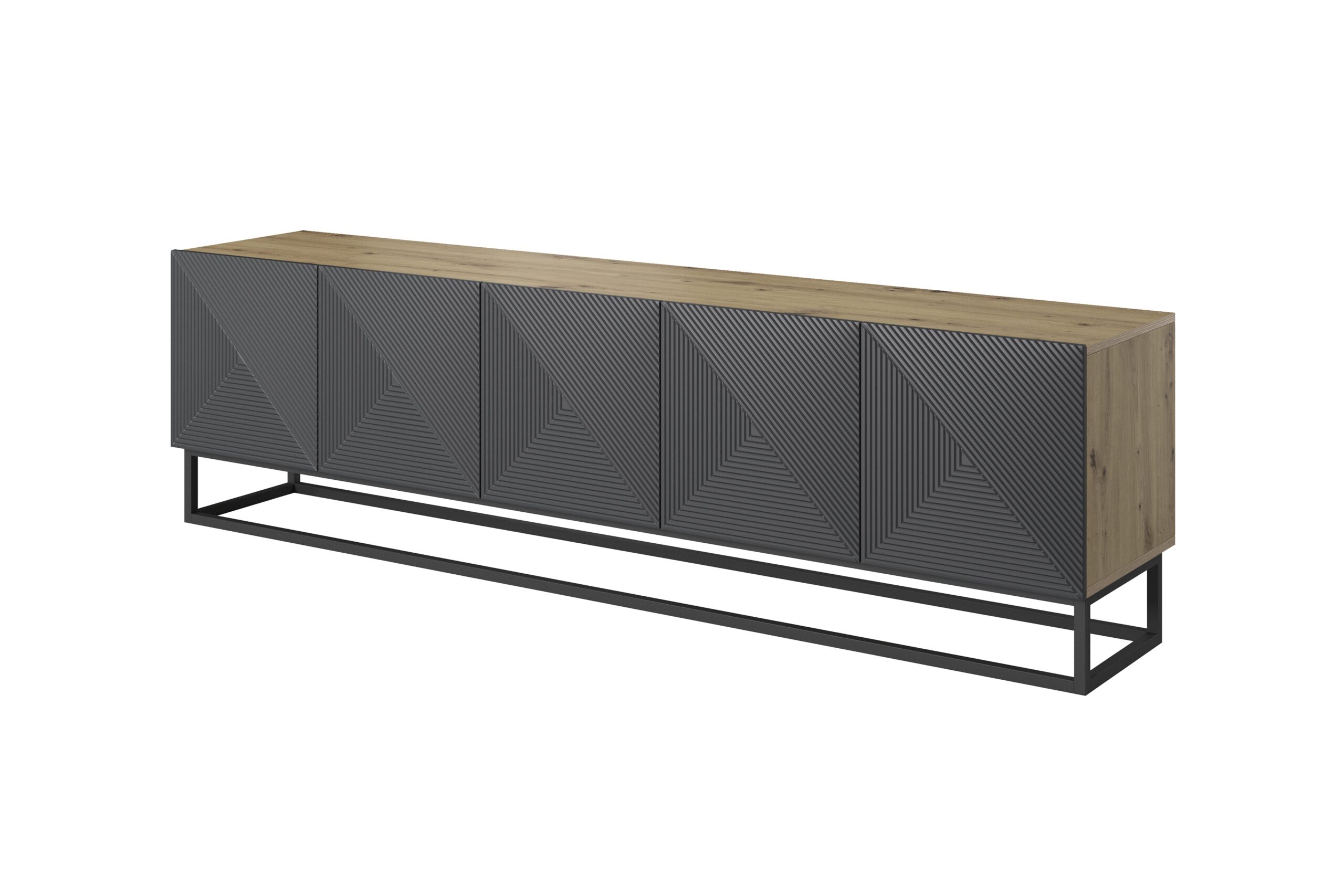 Comodă TV Asha 200 cm pe bază de metal - artizanal / rivier stone mat