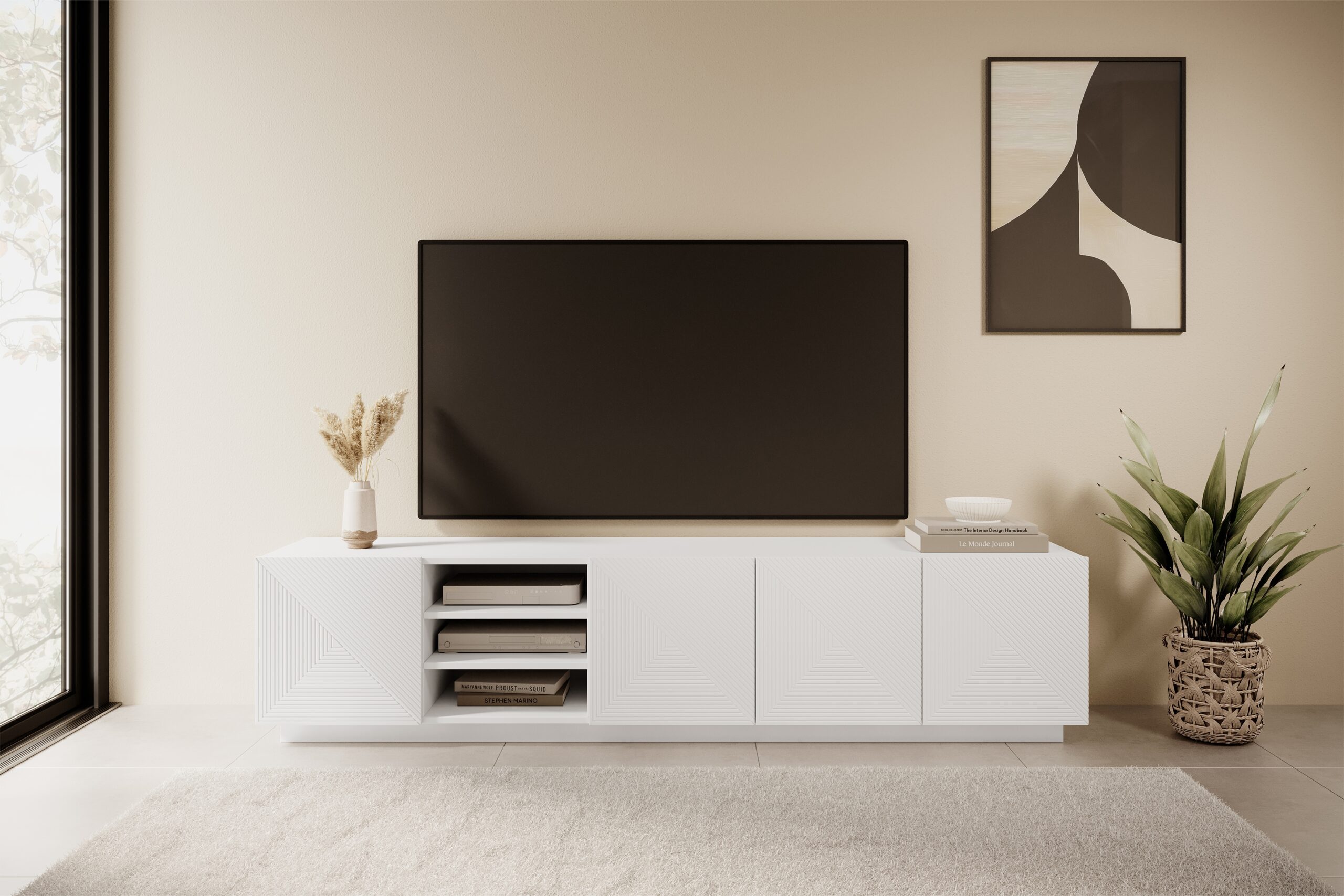 Comodă TV Asha 200 cm cu nișă - alb mat - imagine 7