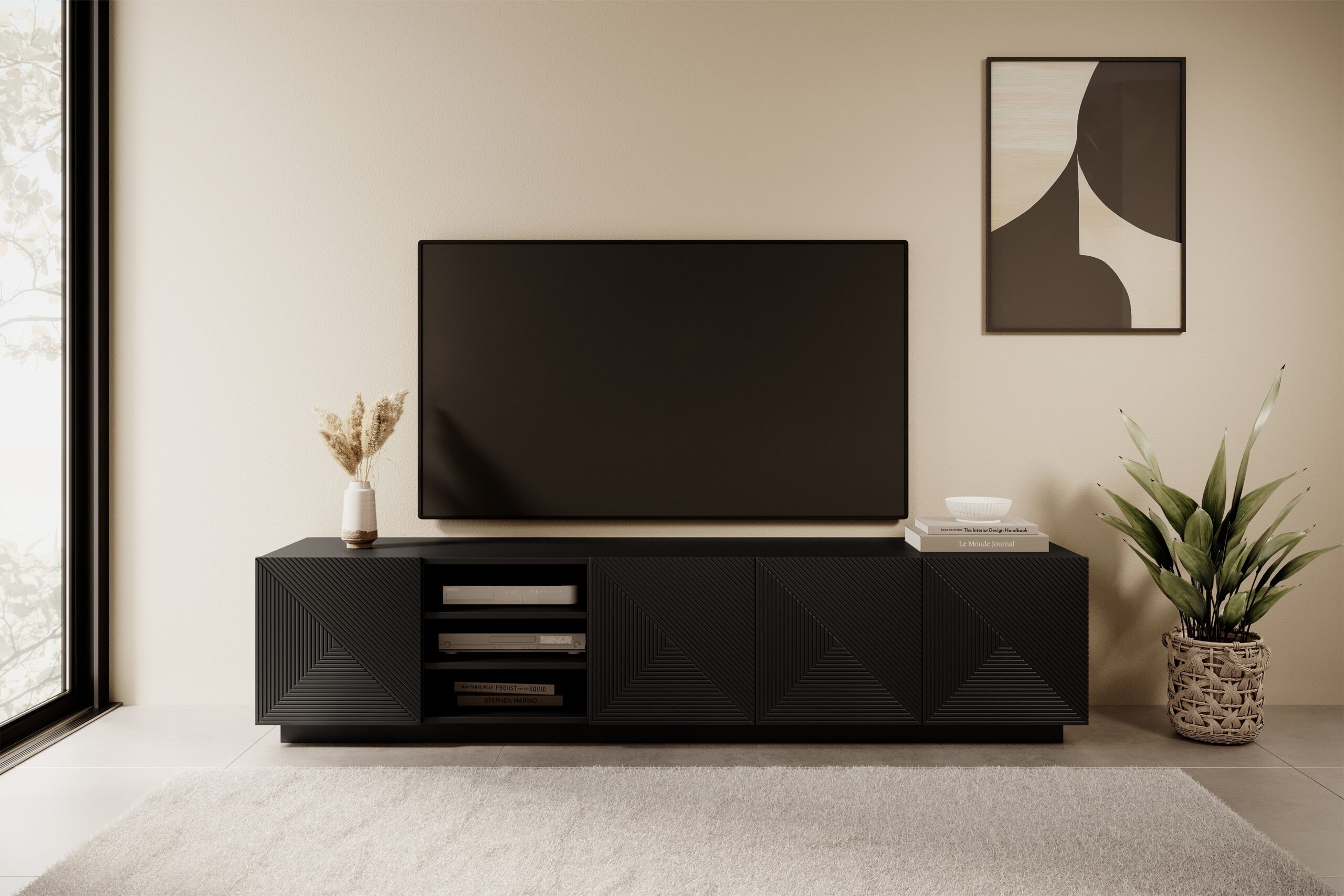 Comodă TV Asha 200 cm cu nișă - negru mat - imagine 3
