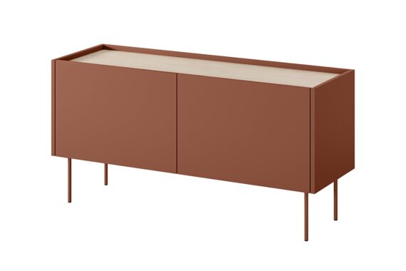 Comodă TV cu doua usi Desin 120 2U - ceramica rosu / stejar Nagano