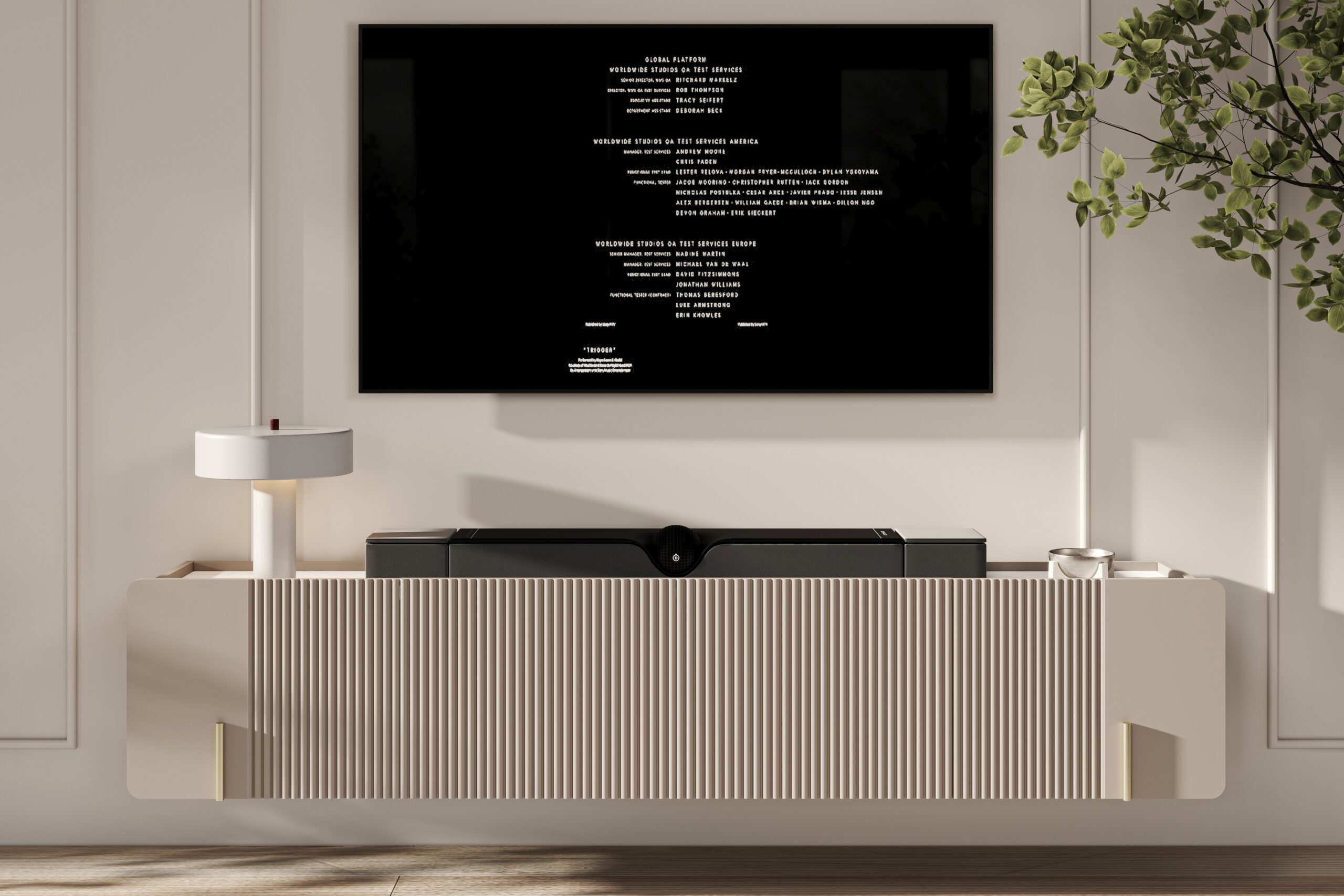 Dulap suspendat TV Malmi 200 cm - cașmir / alb crem/ elemente aurii - imagine 3