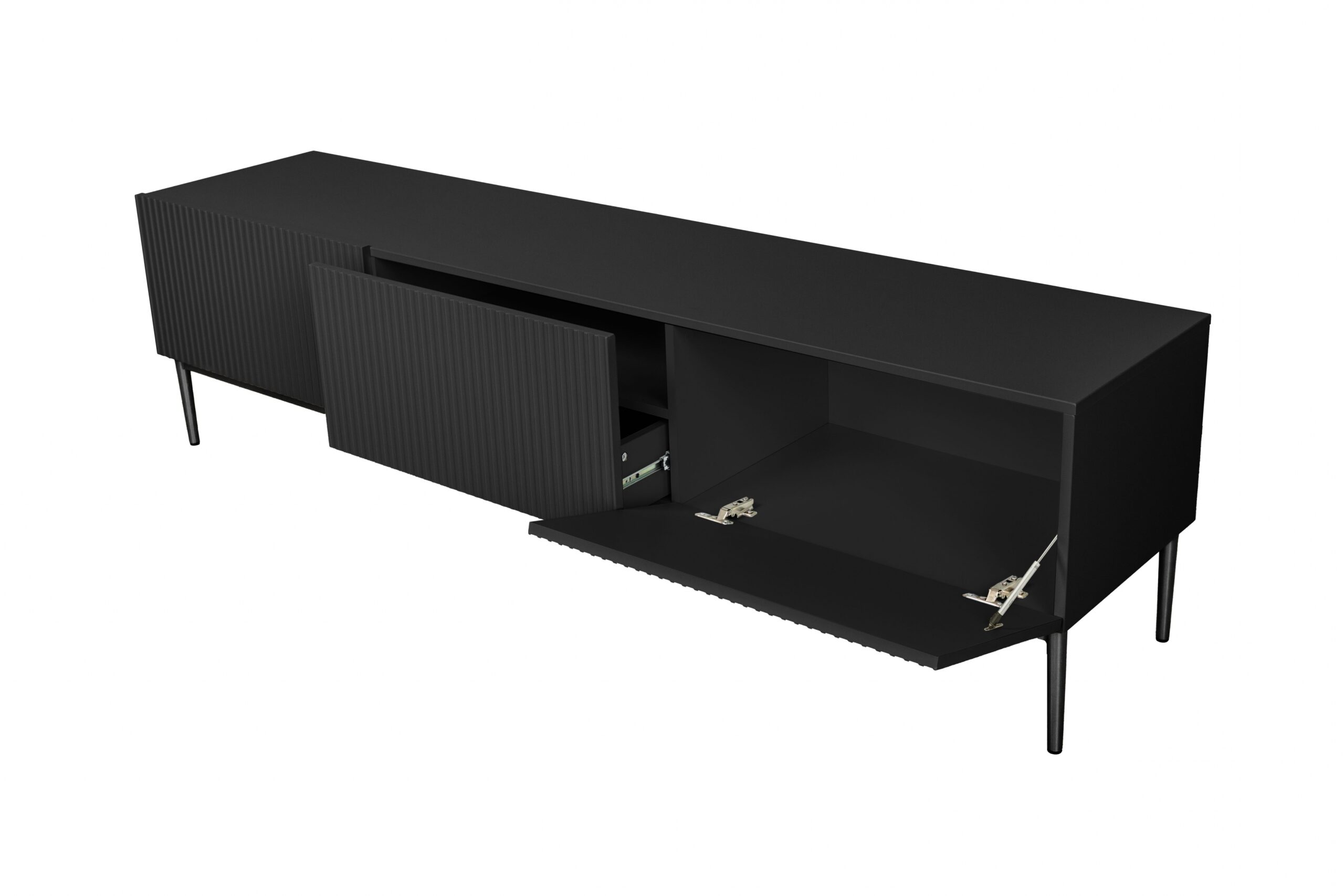 Comodă TV Nicole 200 cm - negru mat / picioare negre - imagine 6