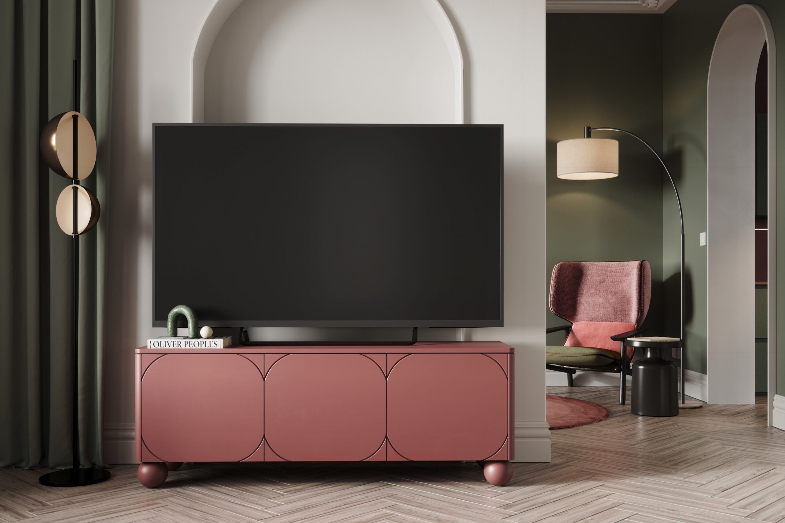 Comodă TV Sonatia II 150 cm pe picioare tip bile - burgundy - imagine 4