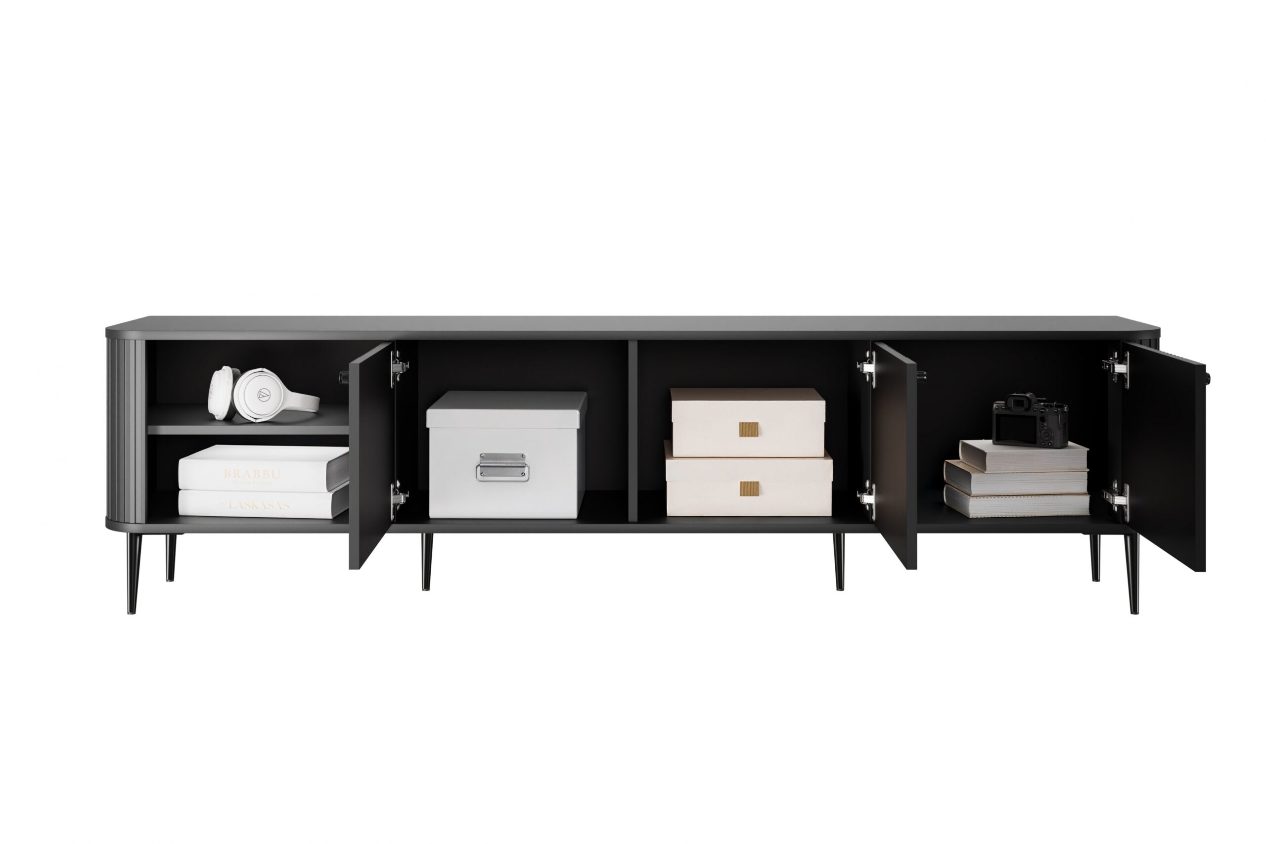 Dulap TV Vesper 3D 187 cm - negru / picioare negre - imagine 5